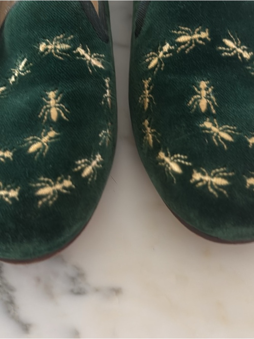 Stubbs & Wooton Green Velvet Embroidered Women's Loafers VINTAGE - Picture 4 of 9